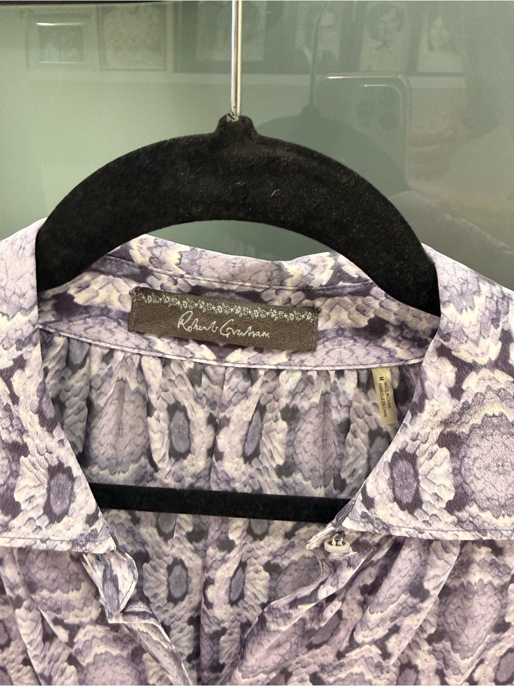 Richard Graham Lavender Snakeskin Print Blouse | Button Front | Size M - Picture 6 of 10